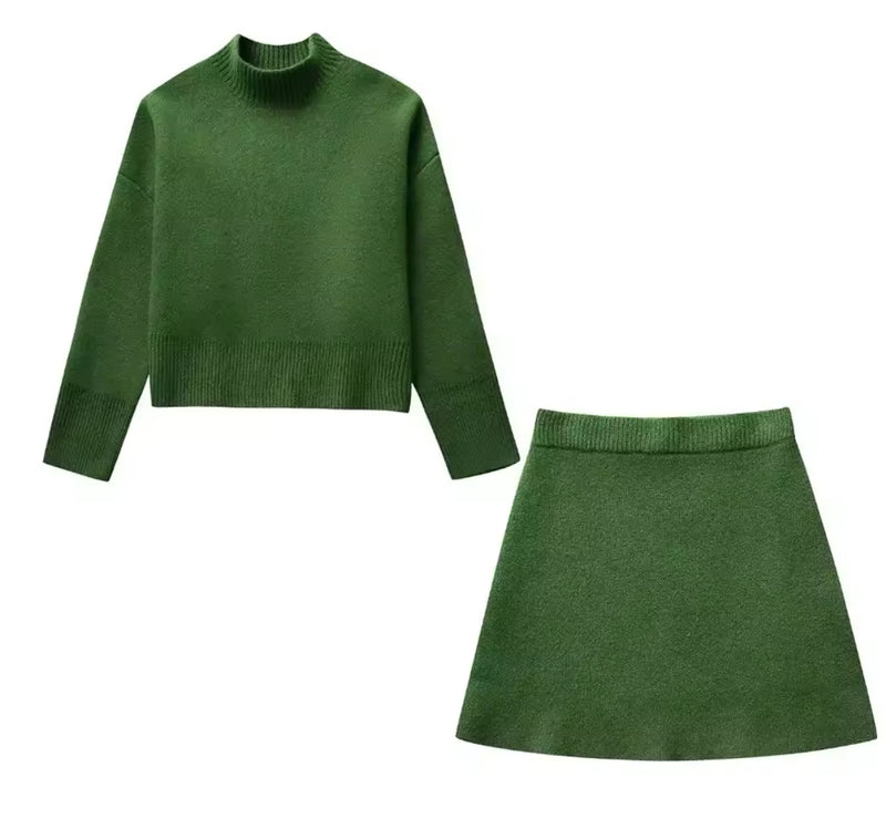 Green Knitted Skirt and Jumper Co Ord