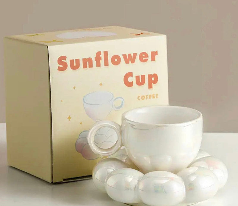 Stylish Sunflower cloud coffee tea set adorned with sunflower motif on porcelain.