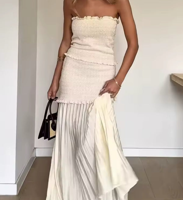 Beige Long Skirt and Top Flowey Co Ord