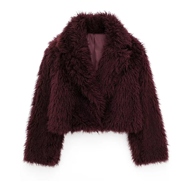 Shaggy Burgundy Faux Fur Jacket