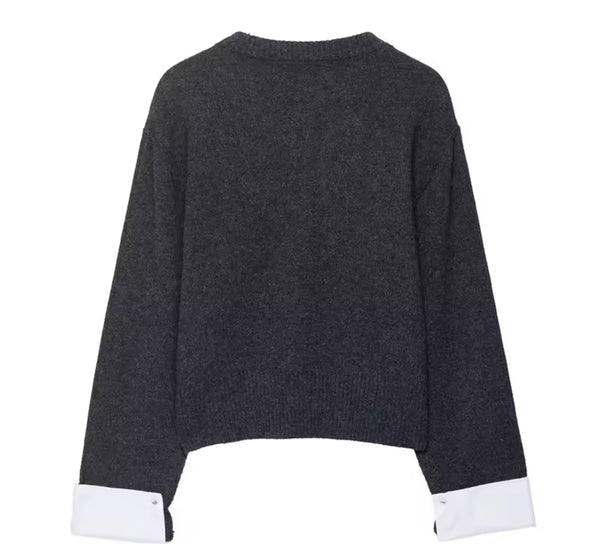 Dark Grey Knitted Cardigan with Shirt style Sleeve