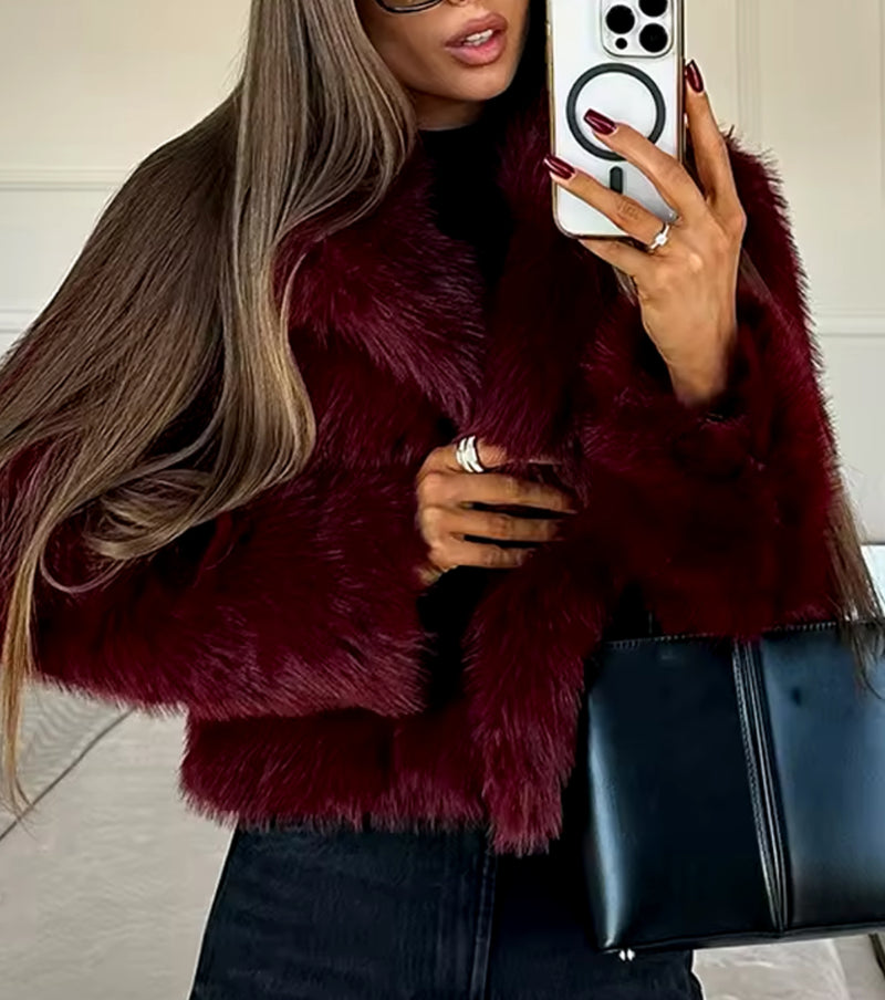 Burgundy Faux Fur Jacket