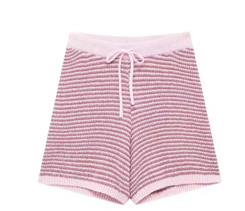 Pink Knitted Polo Shirt and Shorts Co Ord