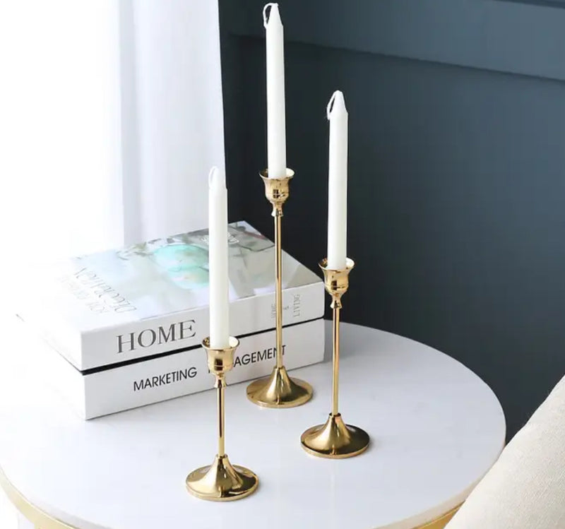 Set of Three Gold Candle Holders