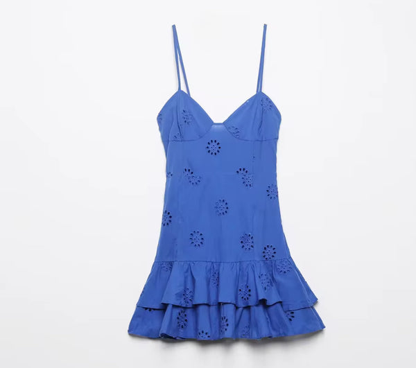 Blue Embroidery Mini Dress