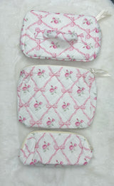 Set of 3 pink bow make up bags (small, medium and large)