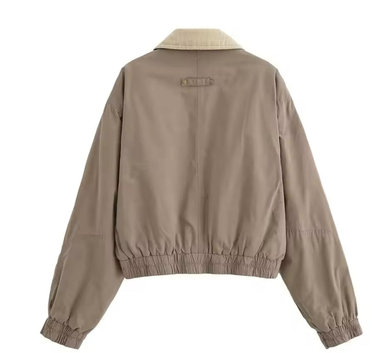 Collared Bomber Jacket Beige