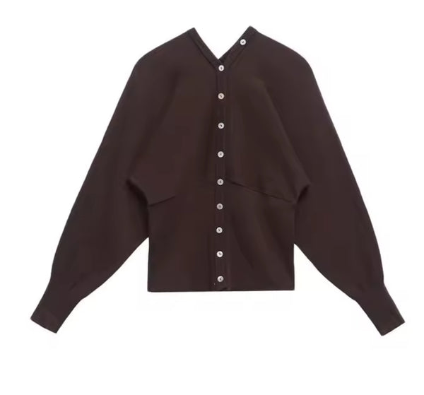 Brown High Button Soft Jumper