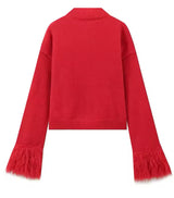 Red Cardigan with Fluff Sleeve