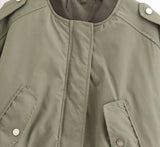 Khaki Casual Crop Bomber Jacket