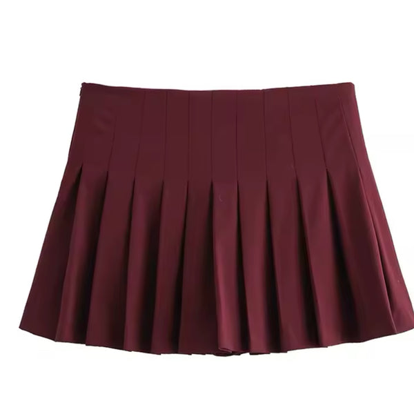 Burgundy Pleated Skort