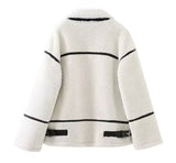 Cream warm winter  plush soft fur contrast jacket coat