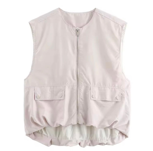 Sleeveless Pale Pink Pocket Gilet