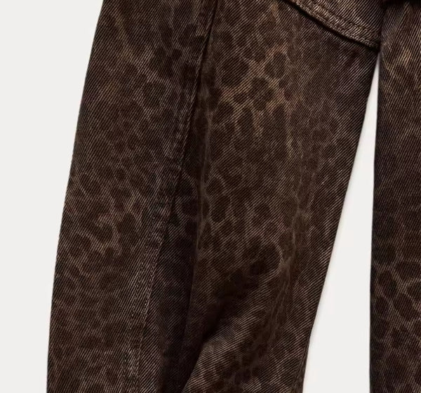 Leopard Print Denim Tie Waist Jacket