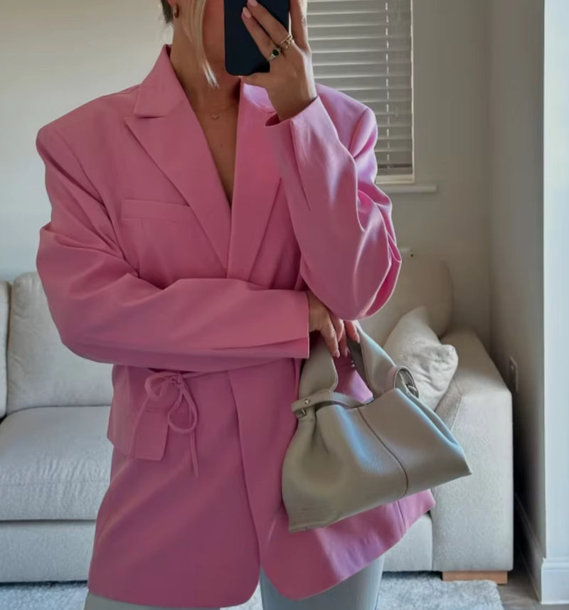 Candy Pink Tie Blazer – The Gifted Sisters - Main Image