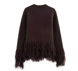 Brown Fringe Knitted Cardigan