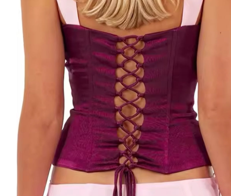 Pink and Burgundy Corset Style Top