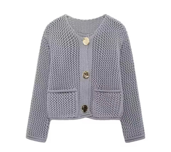 Grey Cardigan Gold Buttons