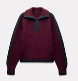 Burgundy and Blue Zip up Jumper