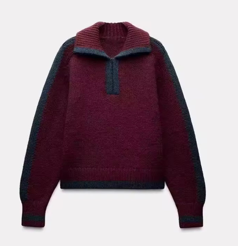 Burgundy and Blue Zip up Jumper