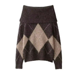 Brown Tone Off Shoulder Diamond Jumper