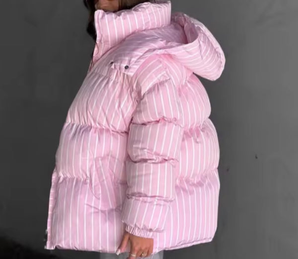 Striped Baby Pink Puffer Jacket