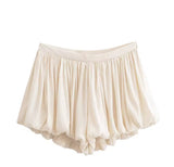 Pleated Cream Loose Shorts