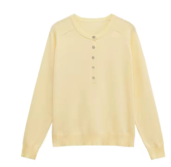 Yellow Henley Style Knitted Thin Jumper