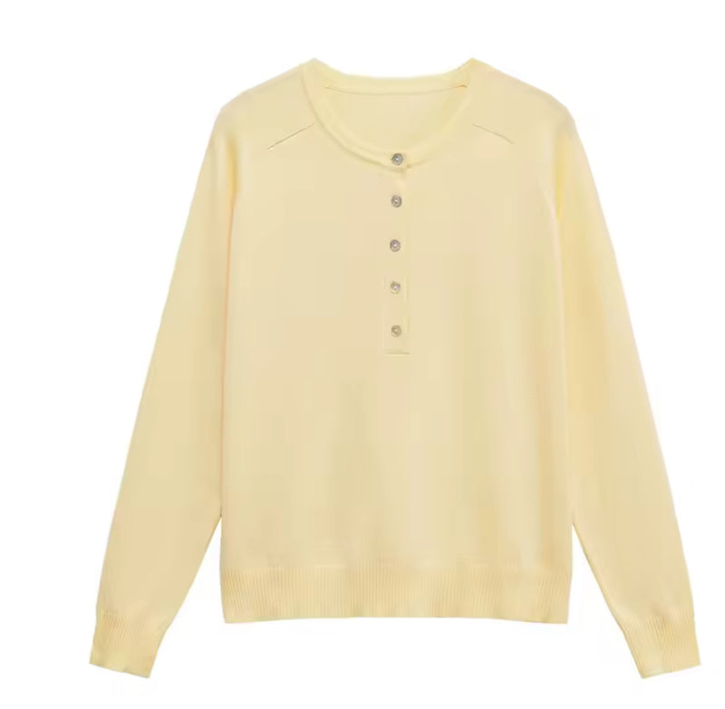 Yellow Henley Style Knitted Thin Jumper