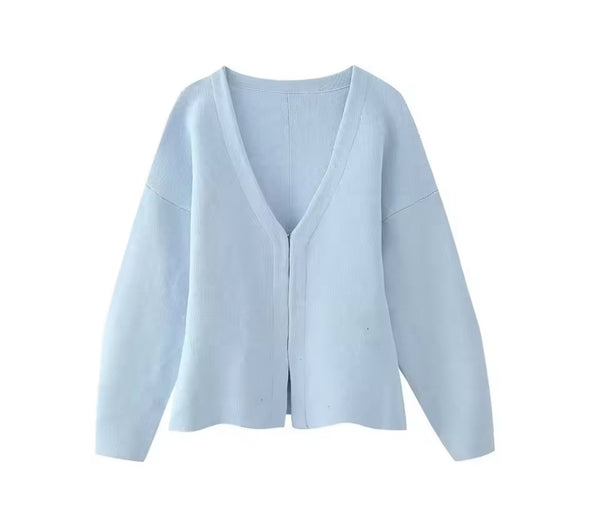 Baby Blue Cinch Waist Cardigan with Hook