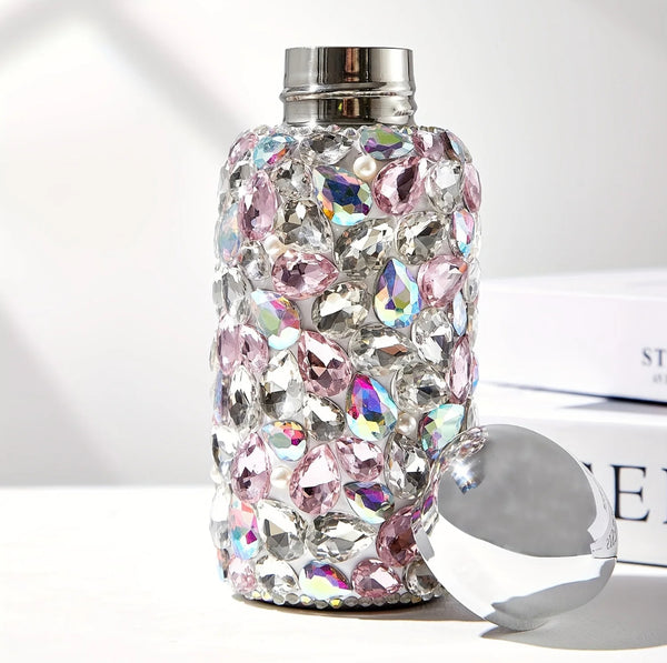 Rhinestone Pink and Silver Water Bottle