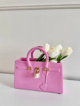 Stylish Handbag flower vase featuring pink purse and white tulip