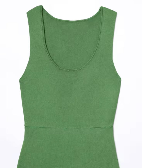Green Knitted Pleated Dress