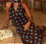 Polka Dot Brown and Blue Skirt and Top Co Ord