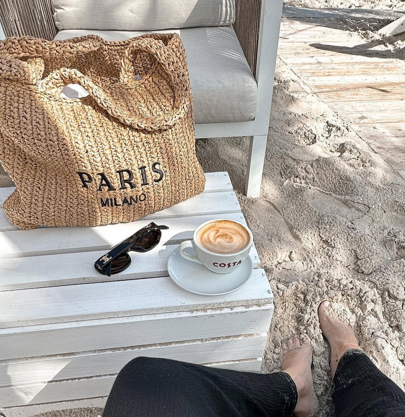 Beach Straw Bag Paris Milano Beige