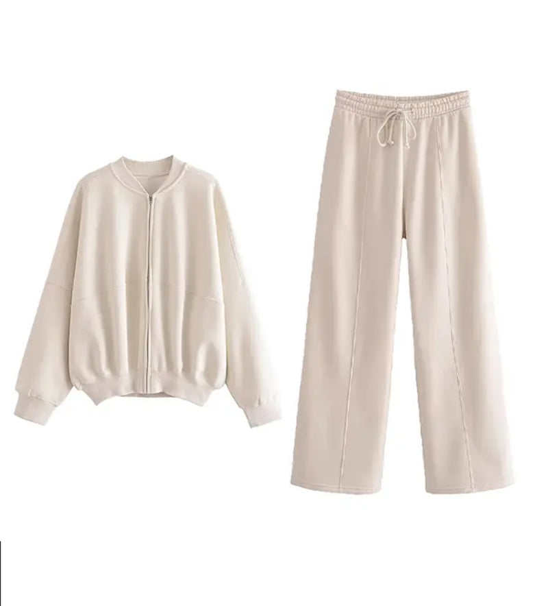 Casual two-piece trousers and jacket set for women - white sweatshirt and pants, perfect for winter, various colors