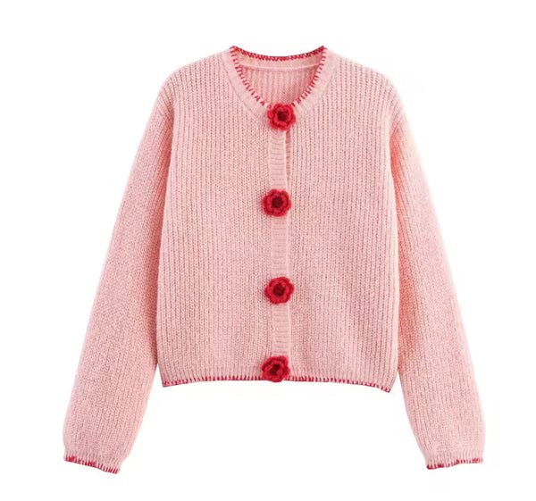 Pink and Red Flower Cardigan