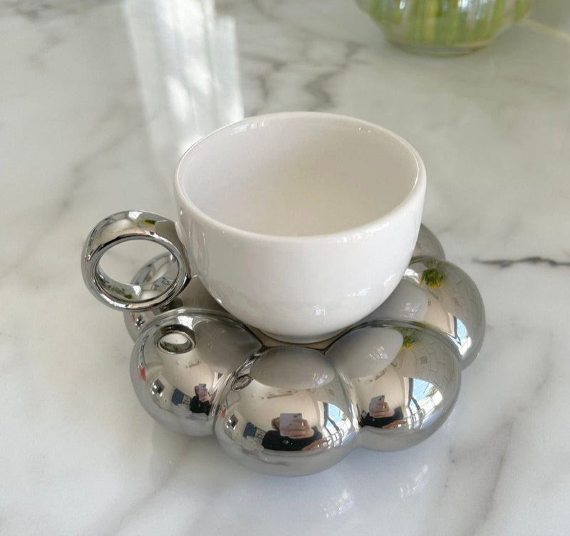 Elegant Sunflower cloud coffee tea set with beautiful floral pattern on white ceramic.