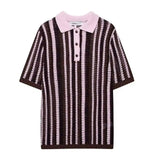 Brown and Pink Knitted Collar T-shirt