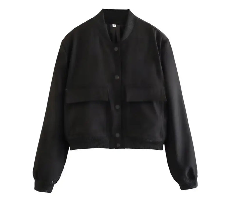 Black bomber jacket with multiple pockets
