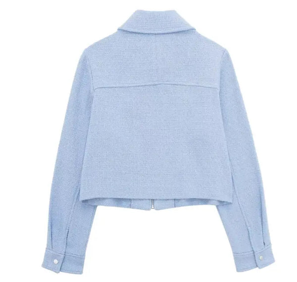 Baby Blue Tweed Crop Jacket