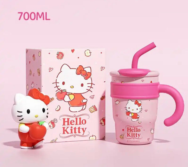 Hello Kitty Drinking Cup: Adorable coffee mug with straw and toy, perfect for Hello Kitty fans.