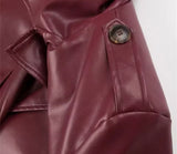 Burgundy Faux Leather Trench Coat