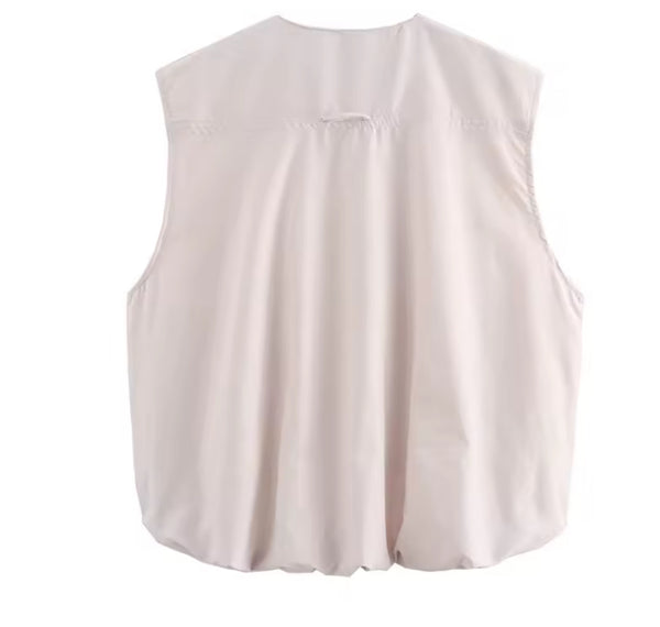 Sleeveless Pale Pink Pocket Gilet
