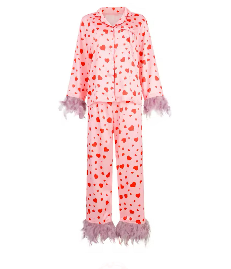 Pink Fluffy Satin Heart Pyjamas