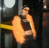 Fashionable woman in an Orange Faux Fur Jacket