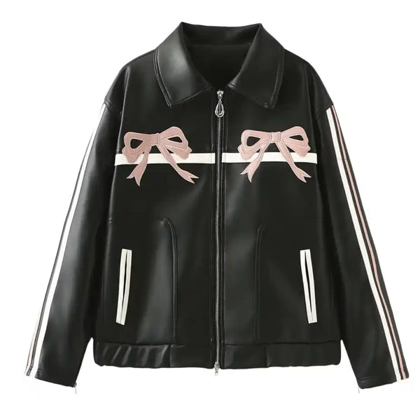 Bow Faux Leather Jacket
