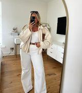 Cream Suede Style Pocket Jacket