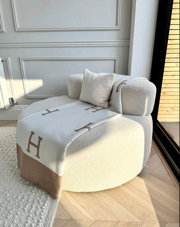 H Cashmere tan throw