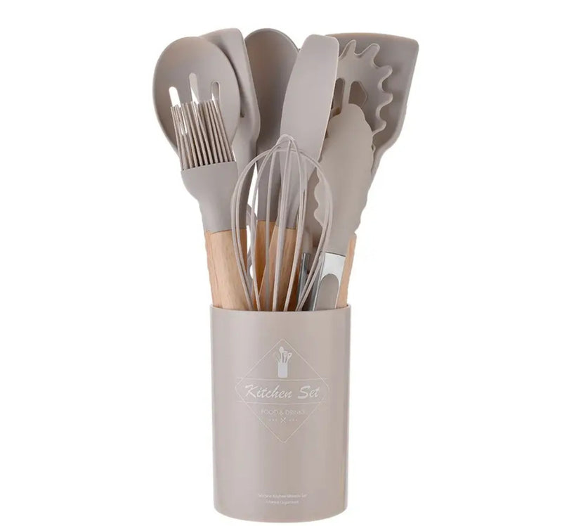 Pink 12Pcs Cooking Utensils in a cup - essential kitchen tools for cooking and baking.